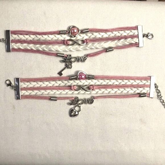 Lock & Key Couple Love Infinity Braided Wrap Bracelet Set of 2 - Picture 2 of 5